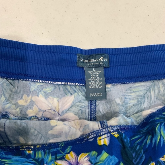 Caribbean Joe Pull On Rayon Shorts Drawstring Blue Floral Women’s Size L… - Picture 3 of 8